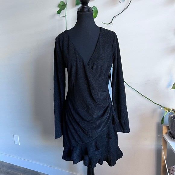 Lulus Brilliant Flash Shiny Black Asymmetrical Bodycon Dress Large - Picture 5 of 9